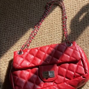 Red quilted purse